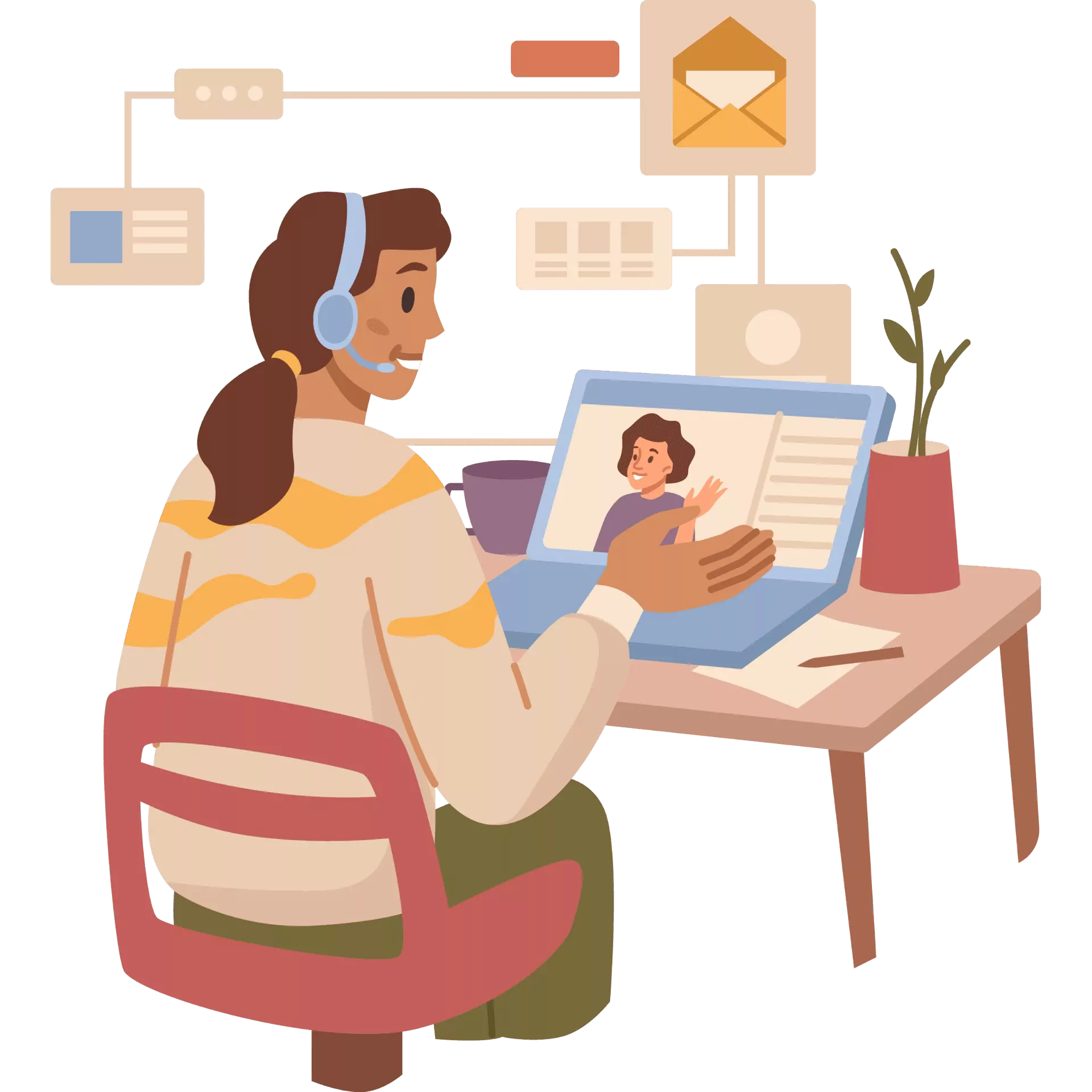A virtual assistant managing email, calendar, and messages on a video call